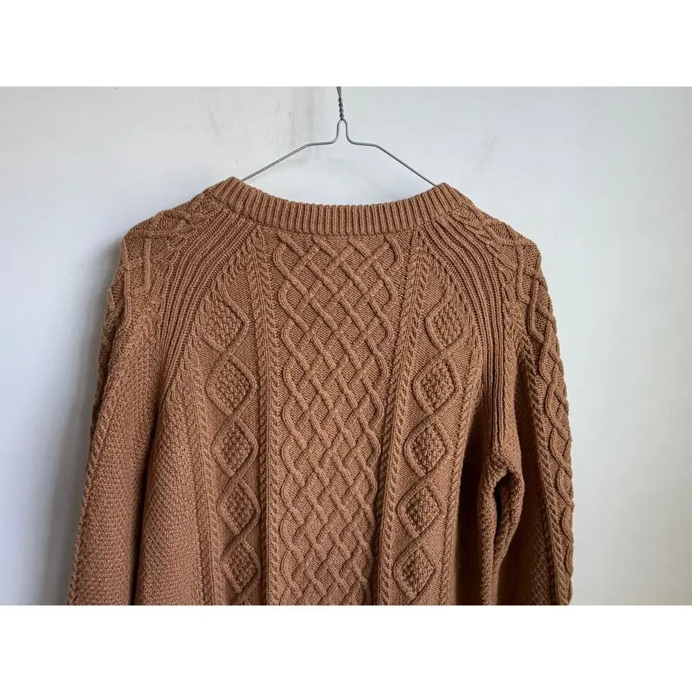 J. Crew Cotton Long Sleeve Crew Neck Cable-Knit Pullover Sweater Brown Womens S